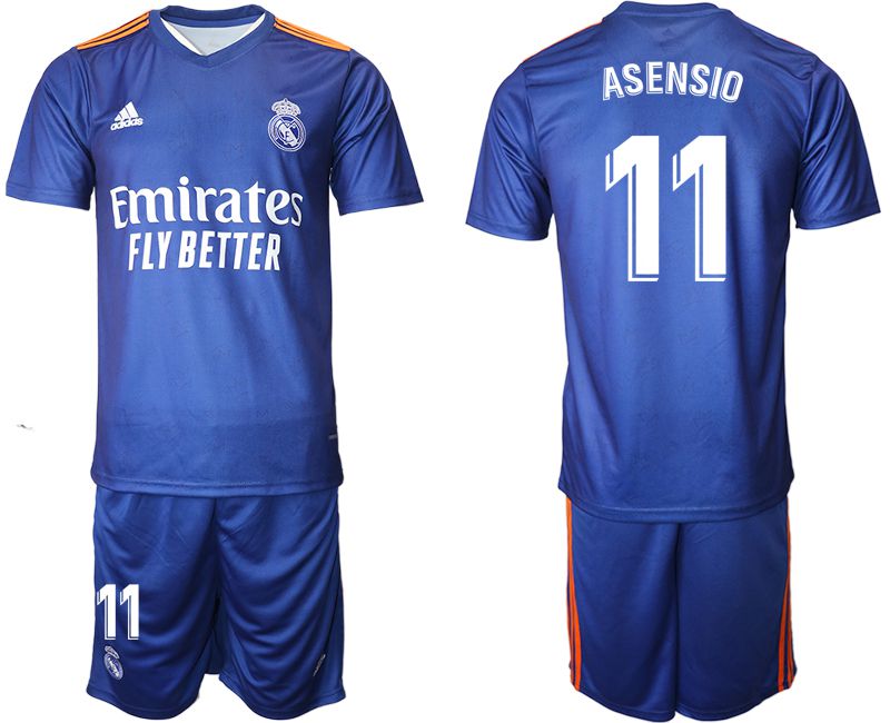 Men 2021-2022 Club Real Madrid away blue #11 Adidas Soccer Jersey->real madrid jersey->Soccer Club Jersey